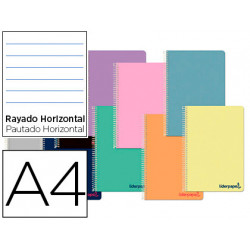 CUADERNO ESPIRAL LIDERPAPEL A4 WONDER TAPA PLASTICO 80H 90GR RAYADO HORIZONTAL CON MARGEN COLORES SU