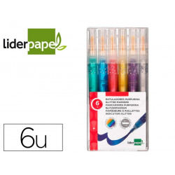 ROTULADOR LIDERPAPEL EFECTO PURPURINA METALIZADA PUNTA REVERSIBLE BOLSA DE 6 UNIDADES COLORES SURTID