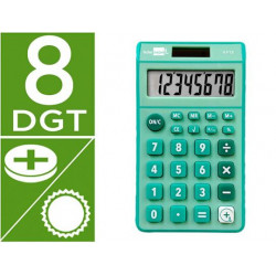 CALCULADORA LIDERPAPEL BOLSILLO XF13 8 DIGITOS SOLAR Y PILAS COLOR VERDE 115X65X8 MM