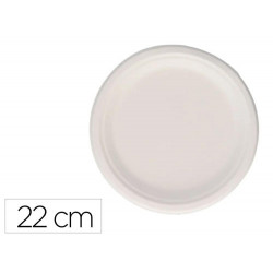 PLATO FIBRA CAÑA AZUCAR BUNZL BIODEGRADABLE 22 CM DIAMETRO COLOR BLANCO PAQUETE DE 50 UNIDADES