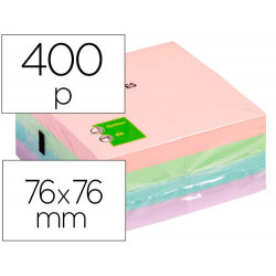 BLOC DE NOTAS ADHESIVAS QUITA Y PON Q-CONNECT 76X76 MM PASTEL CON 400 HOJAS