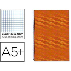 CUADERNO ESPIRAL LIDERPAPEL CUARTO MULTILIDER TAPA FORRADA 80H 80 GR CUADRO 4MM CON MARGEN NARANJA