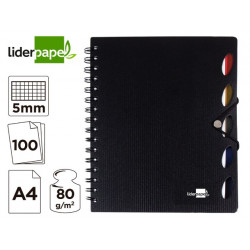 CUADERNO ESPIRAL LIDERPAPEL A4 MICRO EXECUTIVE TAPA PLASTICO 100H 80 GR CUADRO 5MM 5 SEPARADORES CON