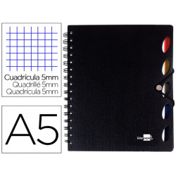 CUADERNO ESPIRAL LIDERPAPEL A5 MICRO EXECUTIVE TAPA PLASTICO 100H 80 GR CUADRO 5MM 5 SEPARADORES CON