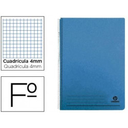 CUADERNO ESPIRAL LIDERPAPEL FOLIO 100H CUADRO 4MM TAPA AZUL CON MARGEN 70 GR