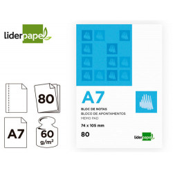 BLOC NOTAS LIDERPAPEL LISO A7 80 HOJAS 60G/M2 PERFORADO