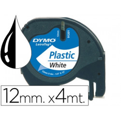 CINTA DYMO PLASTICO 12MMX4MT NEGRO/BLANCO PERLA PARA MAQUINA LETRATAG 91201