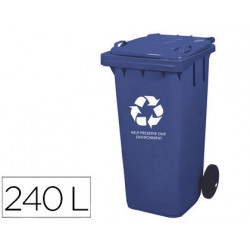 PAPELERA CONTENEDOR Q-CONNECT PLASTICO CON TAPADERA 240L COLOR AZUL 1040X620X610 MM CON RUEDAS