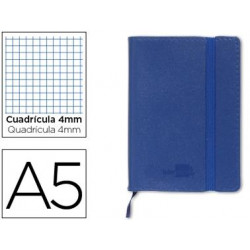 LIBRETA LIDERPAPEL SIMIL PIEL A5 120 HOJAS 70G/M2 CUADRO 4MM SIN MARGEN AZUL