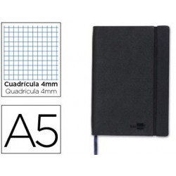 LIBRETA LIDERPAPEL SIMIL PIEL A5 120 HOJAS 70G/M2 CUADRO 4MM SIN MARGEN NEGRO