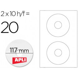 ETIQUETA ADHESIVA APLI 10603 TAMAÑO CD-ROM 117 MM PARA FOTOCOPIADORA LASER INK-JET CAJA CON 10 HOJAS