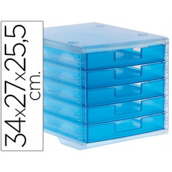 FICHERO CAJONES DE SOBREMESA ARCHIVO 2000 340X270X260 MM APILABLES 5 CAJONES AZUL MAR TRANSLUCIDO