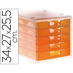 FICHERO CAJONES DE SOBREMESA ARCHIVO 2000 340X270X260 MM APILABLES 5 CAJONES NARANJA MANDARINA TRANS