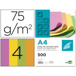 PAPEL COLOR LIDERPAPEL A4 75GR NEON 4 COLORES SURTIDOS PAQUETE DE 500 HOJAS