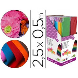 PAPEL CRESPON LIDERPAPEL 0.50 X 2.50 MT ENCELOFANADO EXPOSITOR DE 80 UNIDADES COLORES SURTIDOS