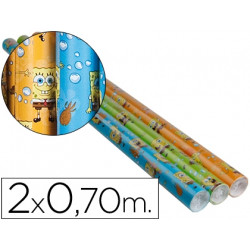 PAPEL DE REGALO INFANTIL BOB ESPONJA ROLLO ANCHO 70 CM LONGITUD 2 MT DISEÐOS SURTIDOS GRAMAJE 60 GR