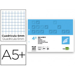 RECAMBIO LIDERPAPEL CUARTO APAISADO 100 H 2TCA-07 CUADRO 6 MM 2 TALADROS CON MARGEN