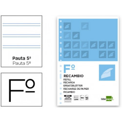 RECAMBIO LIDERPAPEL FOLIO 100 HOJAS 60G/M2 PAUTA 5ª 2.5MM CON MARGEN 16 TALADROS