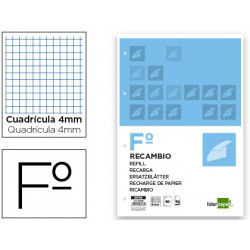 RECAMBIO LIDERPAPEL A4 80 HOJA 60G/M2 CUADRO 4 MM CON MARGEN 4 TALADROS