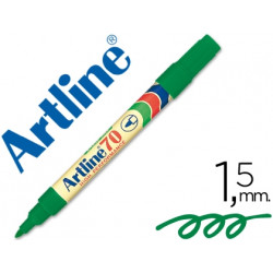 ROTULADOR ARTLINE MARCADOR PERMANENTE EK-70 VERDE PUNTA REDONDA 1.5 MM PAPEL METAL Y CRISTAL