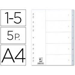 SEPARADOR NUMERICO Q-CONNECT PLASTICO 1-5 JUEGO DE 5 SEPARADORES DIN A4 MULTITALADRO