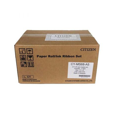 PAPEL SUBLIMACION CITIZEN PARA IMPRESORA CY-02 CAJA DE 2 ROLLOS 350 COPIAS 15X20 CM/ 700 COPIAS 10X1