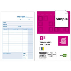 TALONARIO LIDERPAPEL FACTURAS 8 ORIGINAL T100 CON I.G.I.C.