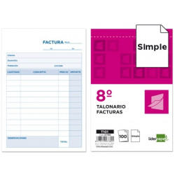 TALONARIO LIDERPAPEL FACTURAS OCTAVO -SIN IVA- 101