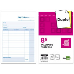 TALONARIO LIDERPAPEL FACTURAS 8 ORIGINAL Y COPIA T201 SIN I.V.A.