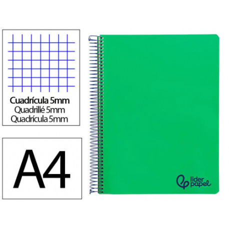 CUADERNO ESPIRAL LIDERPAPEL A4 MICRO WONDER TAPA PLASTICO 120H 90GR CUADRO 5MM 5 BANDAS 4 TALADROS C