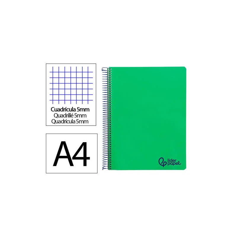 CUADERNO ESPIRAL LIDERPAPEL A4 MICRO WONDER TAPA PLASTICO 120H 90GR CUADRO 5MM 5 BANDAS 4 TALADROS C