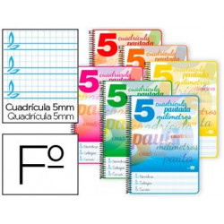 CUADERNO ESPIRAL LIDERPAPEL FOLIO PAUTAGUIA TAPA BLANDA 80H 75 GR CUADRO PAUTADO 5MM CON MARGEN COLO