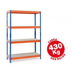 ESTANTERIA METALICA AR STORAGE 200X100X60CM 4 ESTANTES 430KG POR ESTANTE BANDEJAS DE MADERASIN TORNI