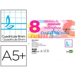 RECAMBIO LIDERPAPEL CUARTO APAISADO PAUTAGUIA 100 HOJAS 75 G CUADRICULADO PAUTADO 8 MM CON MARGEN 2 