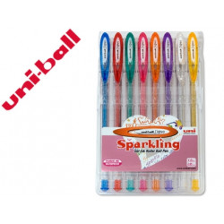 BOLIGRAFO UNI BALL UM-120 SIGNO 0,7 MM TINTA GEL ESTUCHE DE 8 COLORES CON PURPURINA