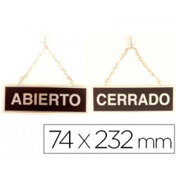 LETRERO METALICO SERIGRAFIADO ABIERTO Y CERRADO CON CADENA Y VENTOSA PARA COLGAR DE 74X232 MM