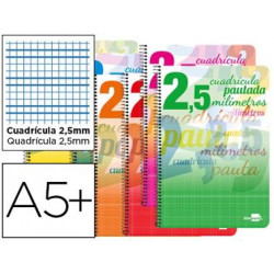 CUADERNO ESPIRAL LIDERPAPEL CUARTO PAUTAGUIA TAPA BLANDA 40H 75 GR CUADRO PAUTADO 2,5MMCON MARGEN CO