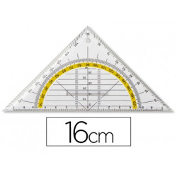 ESCUADRA LIDERPAPEL GEOMETRIA 16 CM PLASTICO CRISTAL CON PESTAÑA DE SUJECCION