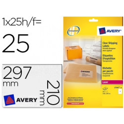 ETIQUETA ADHESIVAS RESISTENTE AVERY TRANSPARENTE 210X297 MM CAJA DE 25 UNIDADES