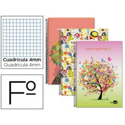 BLOC ESPIRAL LIDERPAPEL FOLIO 80 H CUADRO 4 MM TAPA CARTONCILLO 60 GR FANTASIA SPRING TIME