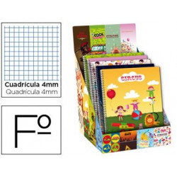 BLOC ESPIRAL LIDERPAPEL FOLIO 80 HOJAS CUADRO 4MM FANTASIA EXPOSITOR 40 UNIDADES SURTIDAS 2014