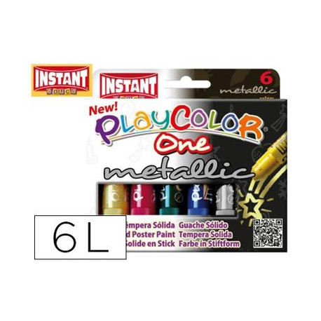 TEMPERA SOLIDA EN BARRA PLAYCOLOR ESCOLAR CAJA DE 6 COLORES METALIZADOS SURTIDOS