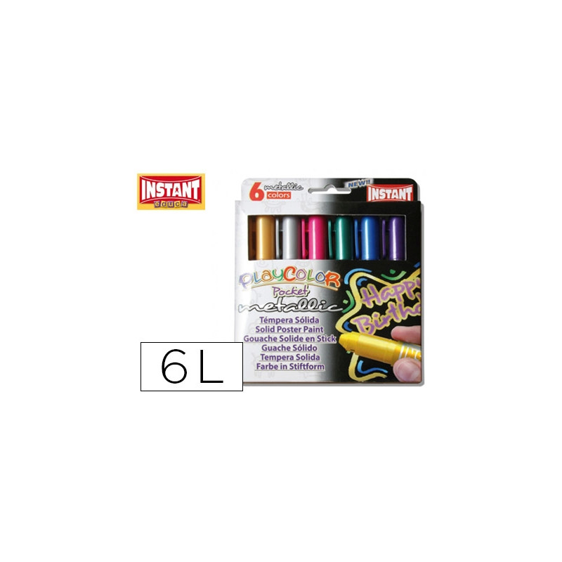 TEMPERA SOLIDA EN BARRA PLAYCOLOR POCKET ESCOLAR CAJA DE 6 COLORES METALIZADOS