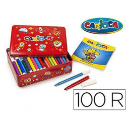 ROTULADOR CARIOCA COLOR KIT CAJA METALICA DE 100 UNIDADES SURTIDAS + ALBUM COLOREAR