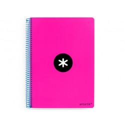 CUADERNO ESPIRAL ANTARTIK A5 TAPA DURA 80H 100 G CUADRO 5MM CON MARGEN COLOR ROSA FLUOR