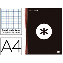 CUADERNO ESPIRAL A4 MICRO ANTARTIK TAPA FORRADA 120H 90 GR CUADRO 5MM 5 BANDAS 4 TALADROS COLOR NEGR