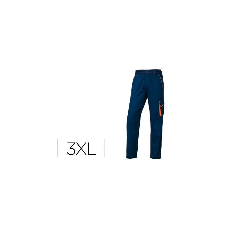 PANTALON DE TRABAJO DELTAPLUS CINTURA AJUSTABLE 5 BOLSILLOS COLOR AZUL NARANJA TALLA 3XL