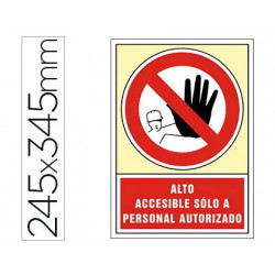 PICTOGRAMA SYSSA SEÑAL DE PROHIBICION ALTO ACCESIBLE SOLO A PERSONAL AUTORIZADO EN PVC 245X345 MM