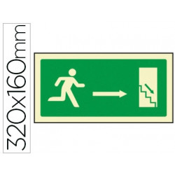 PICTOGRAMA SYSSA SEÑAL DE SALIDA EMERGENCIA DERECHA BAJANDO EN PVC FOTOLUMINISCENTE 320X160 MM