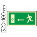 PICTOGRAMA SYSSA SEÑAL DE SALIDA EMERGENCIA IZQUIERDA ESCALERA BAJANDO EN PVC FOTOLUMINISCENTE 320X1